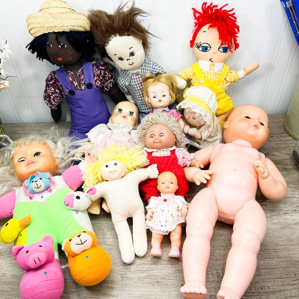 Vintage Mixed Doll Lot Rag Dolls Baby Dolls Cabbage Patch Style 11pc Collection
